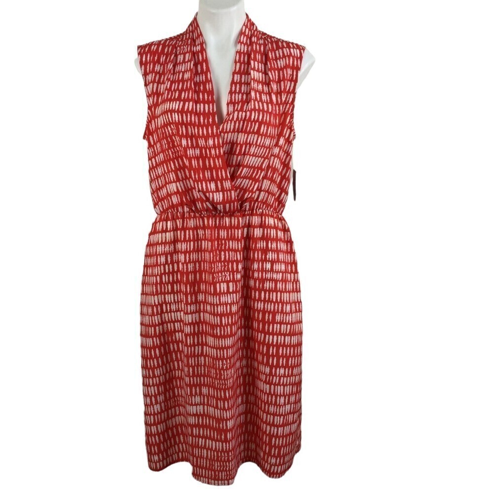 ZOZO Red White Print Sleeveless V-Neck Split Midi Dress Womens Size Large